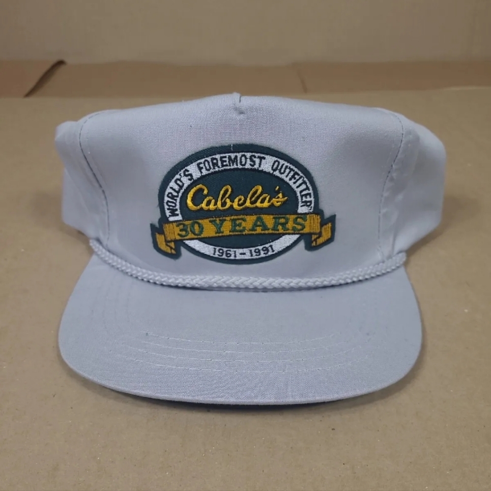 Vintage 90's Cabelas 30 Year Anniversary 1991 Patched Trucker Hat  Snapback